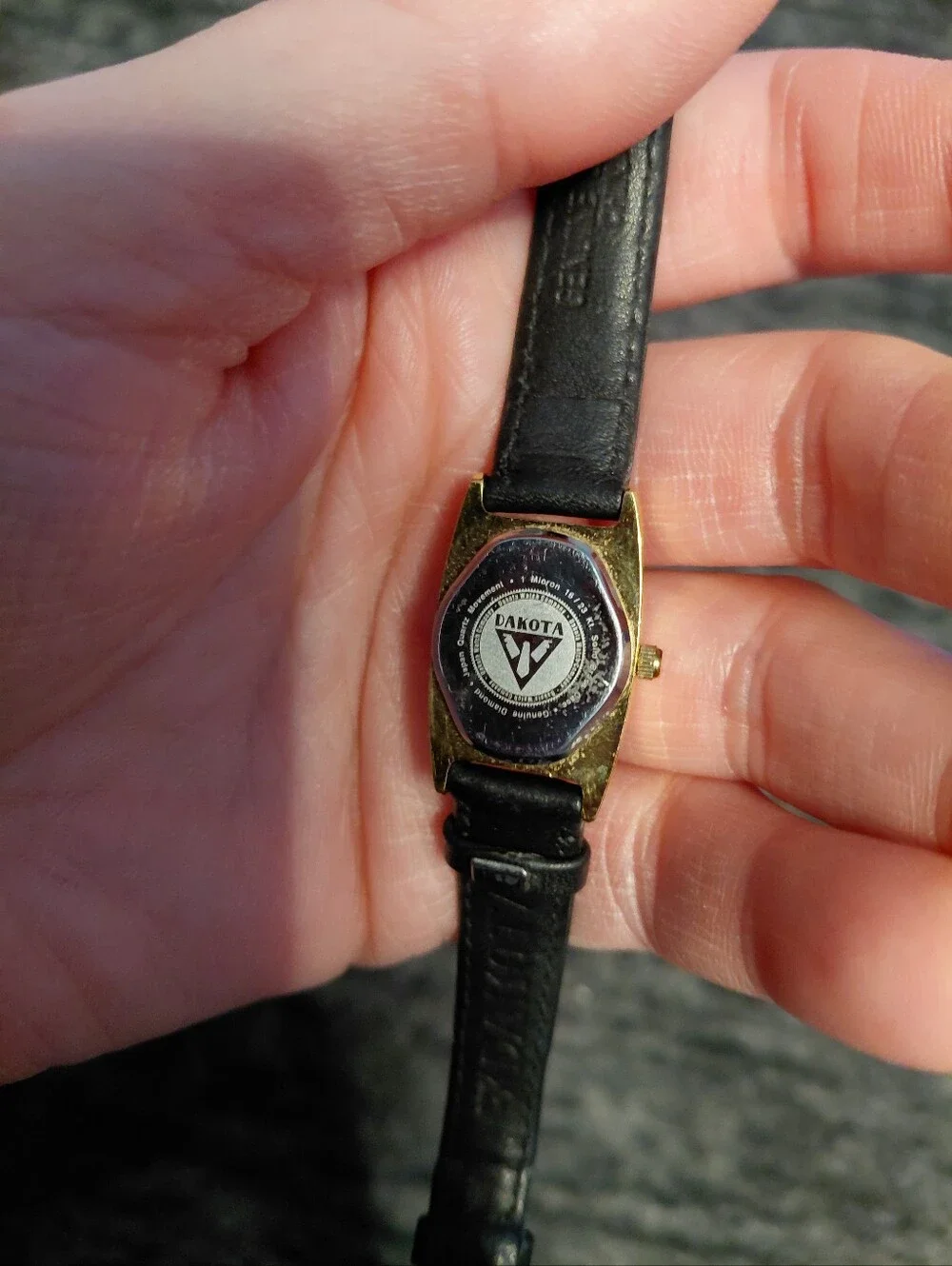 Vintage Dakota Genuine Diamond Watch Gold Tone Black Dial Leather Tank Y2K CC